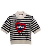 Burberry Kids Heart Motif Striped Cotton Wool Sweater - Neutrals