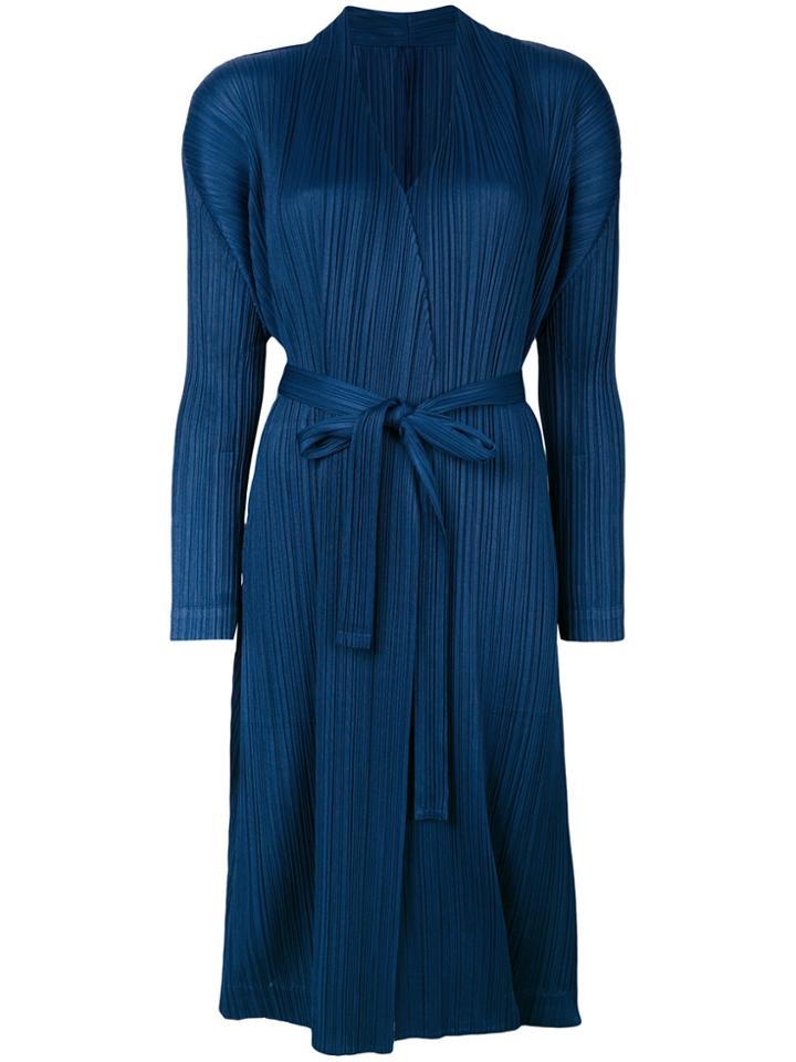 Pleats Please By Issey Miyake Long Belted Cardigan - Blue