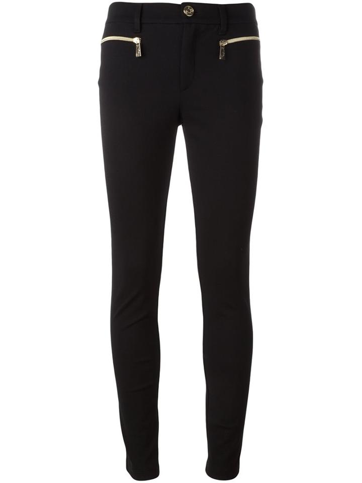 Versace Jeans Zip Detail Skinny Trousers, Women's, Size: 40, Black, Cotton/polyamide/polyester/modal