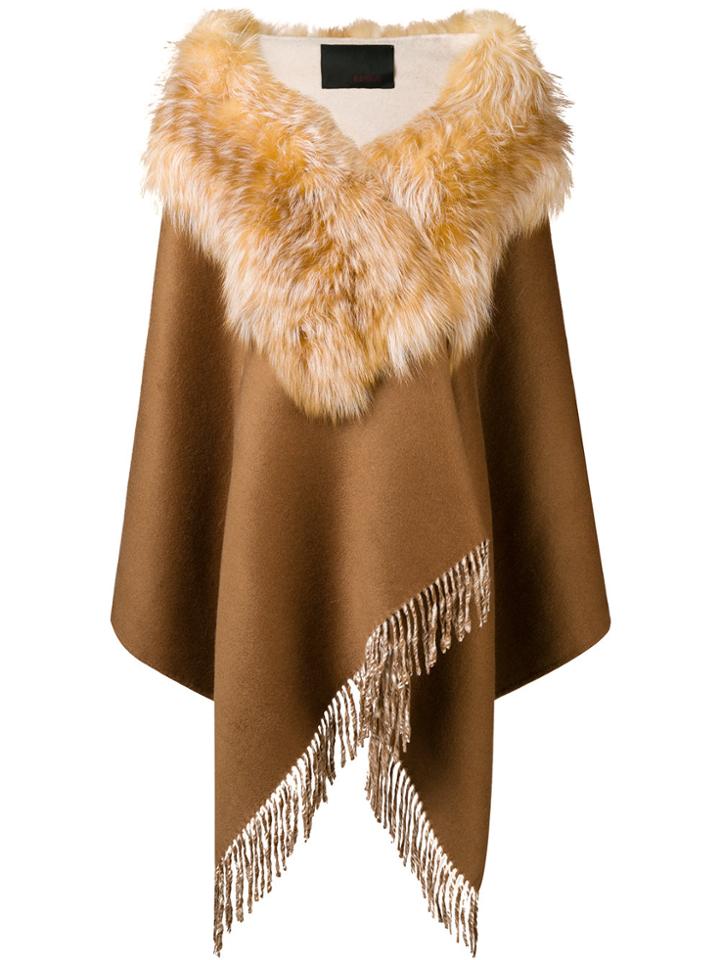 Liska Fringe Embellished Poncho - Brown