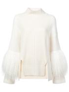 Sally Lapointe Cashmere Fur Sleeve Sweater - White