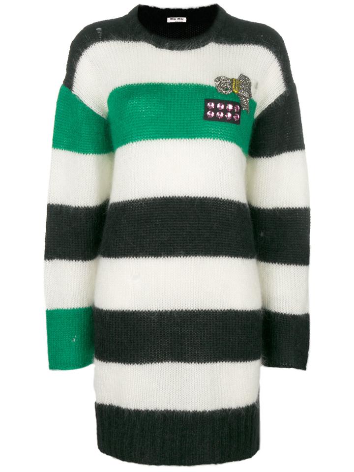 Miu Miu Embellished Striped Knit Dress - Multicolour