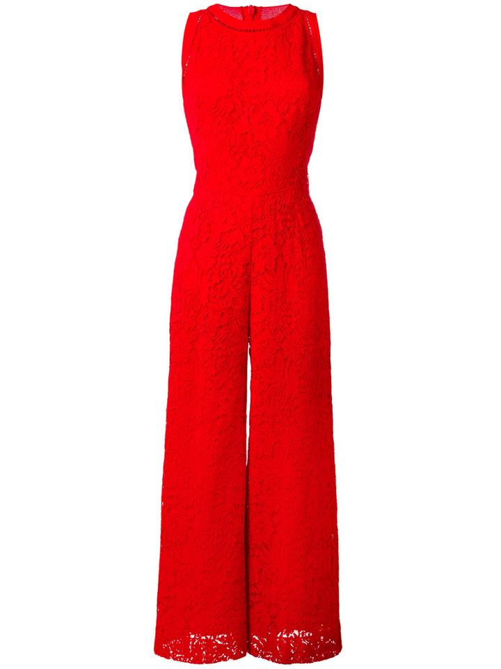 Ermanno Scervino Lace Flared Jumpsuit, Women's, Size: 46, Red, Cotton/viscose/polyamide/silk