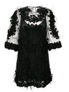 Amen Embellished Feather Accent Dress - Black