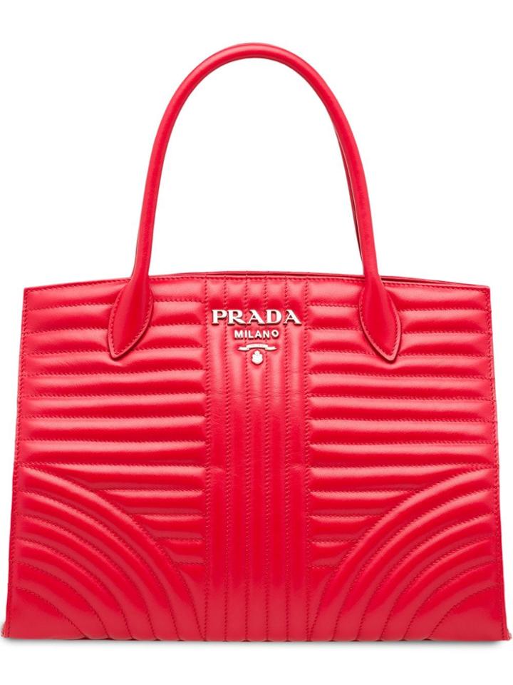 Prada Prada Diagramme Leather Handbag - Red