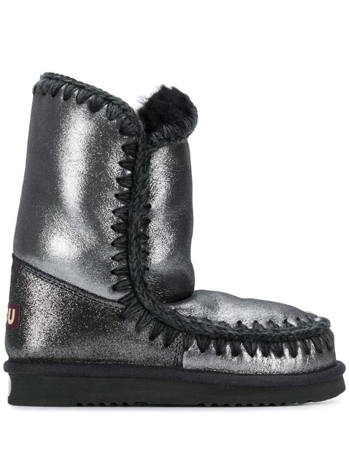 Mou Mou Fw101000c Eskimo Boot 24cm Le Mgblk Leather/fur/exotic