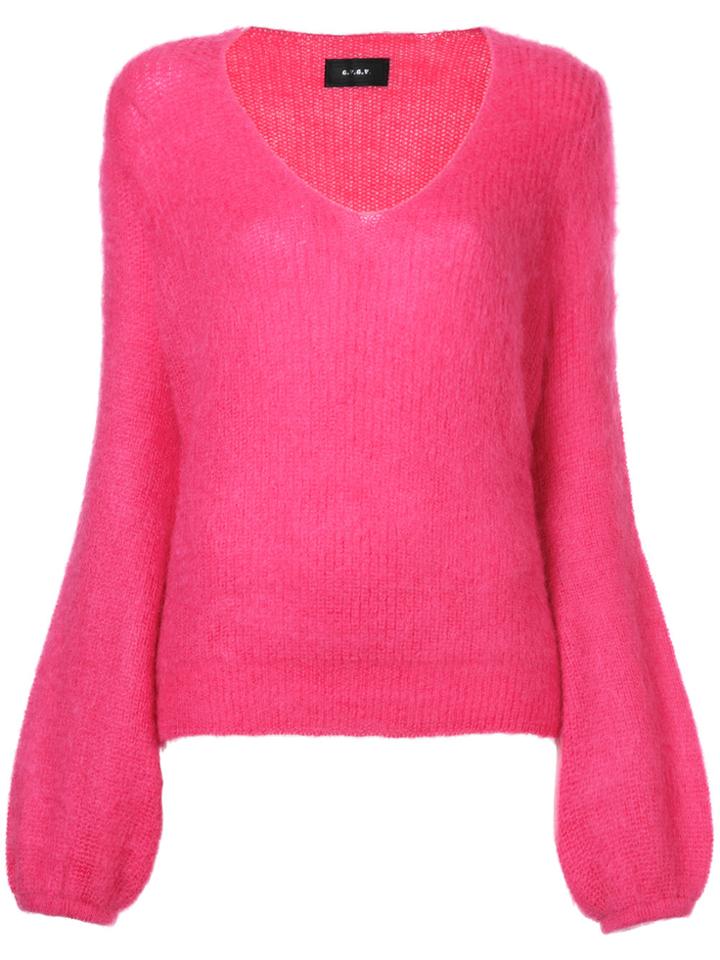 G.v.g.v. Balloon Sleeve V-neck Jumper - Pink & Purple