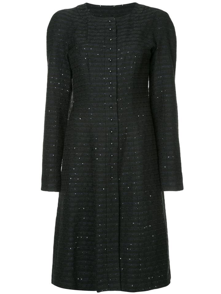 Chanel Vintage Tweed Embroidered Coat - Black