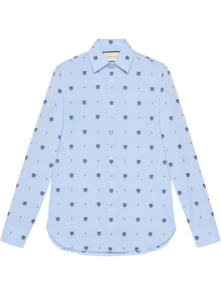 Gucci Feline Head And Symbols Fil Coupé Shirt - Blue