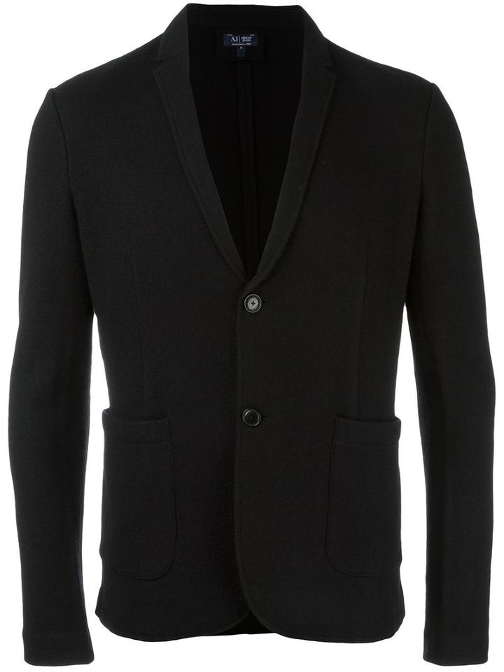 Armani Jeans Patch Pockets Blazer, Men's, Size: Large, Black, Wool