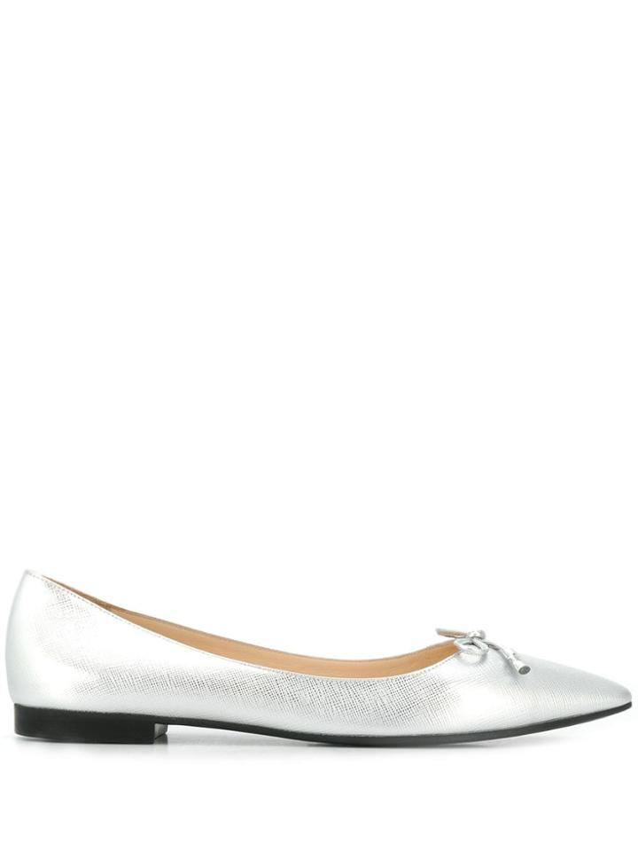 Prada Logo Pointed Ballerinas - Silver