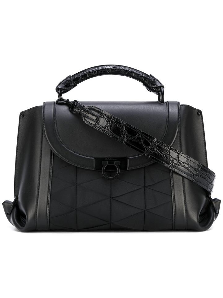 Salvatore Ferragamo - Small Textured Tote - Women - Calf Leather/polyamide - One Size, Black, Calf Leather/polyamide