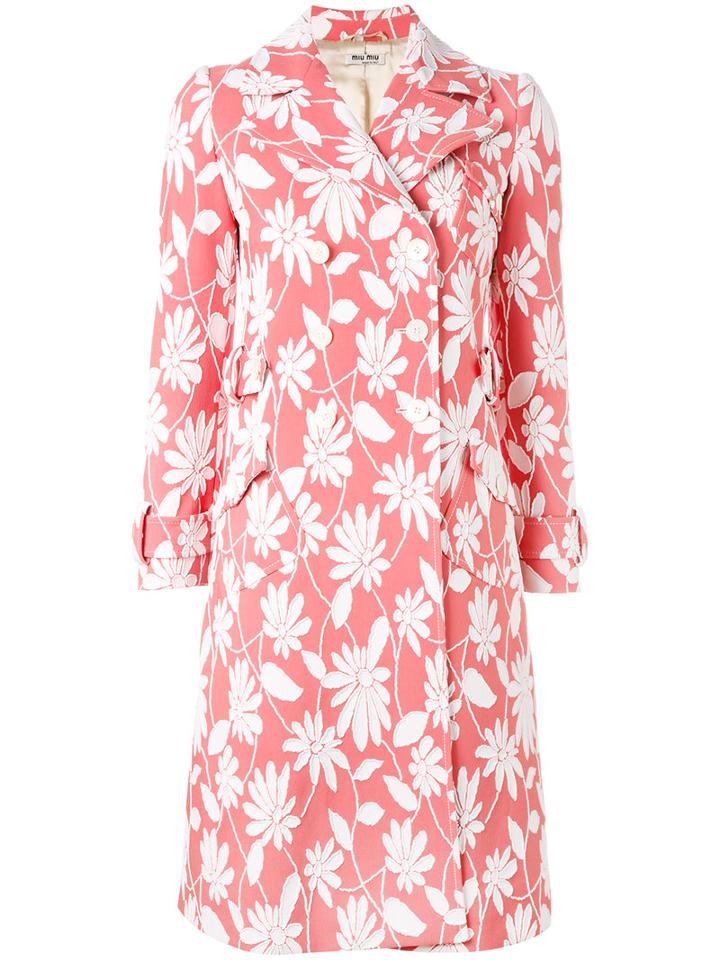 Miu Miu Floral Print Coat, Women's, Size: 40, Pink/purple, Polyamide/polyester/spandex/elastane/viscose