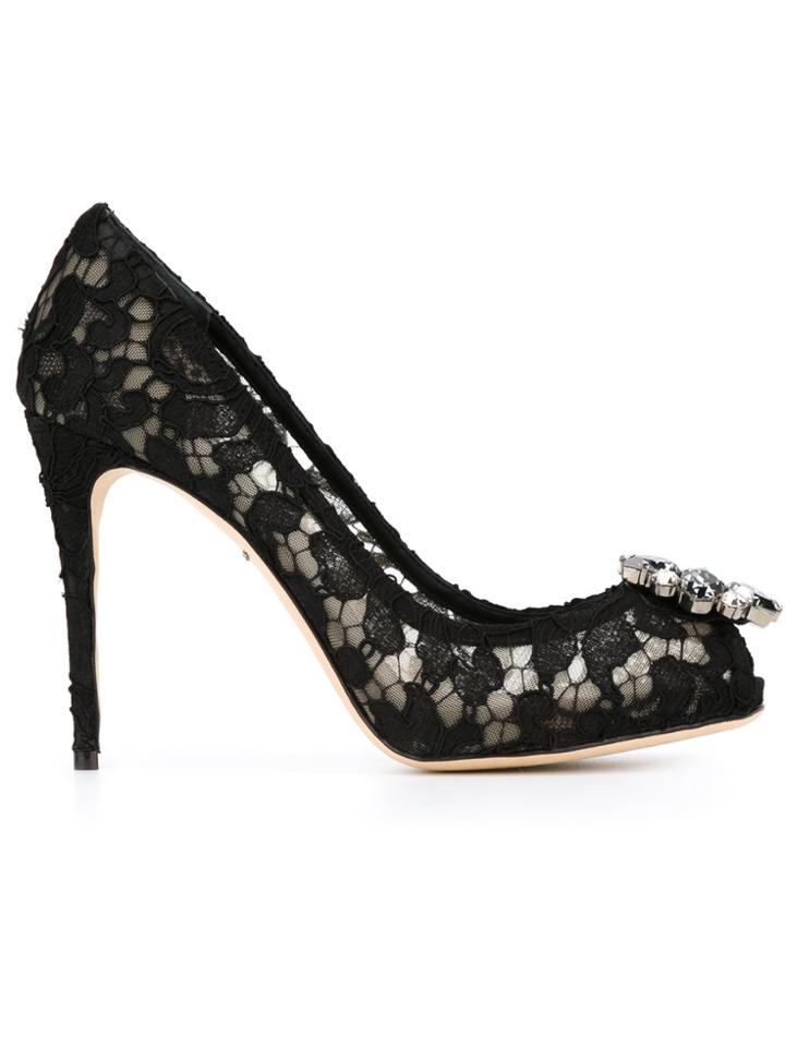 Dolce & Gabbana Embellished Lace Pumps - Black