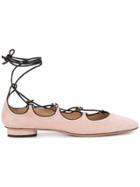 Valentino Pink Suede Lace Up Ballet Flats - Pink & Purple