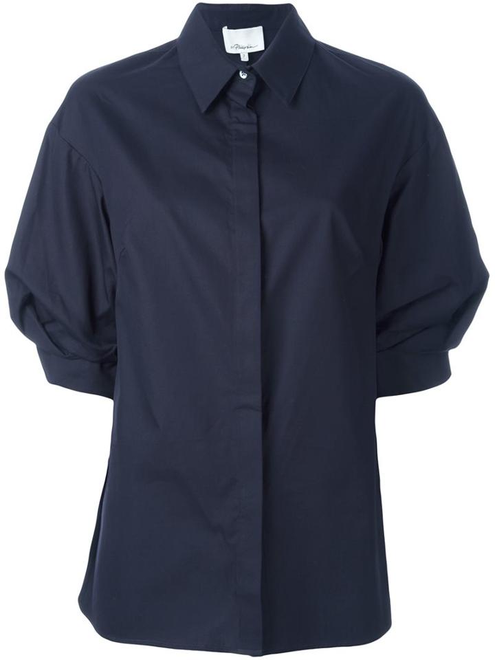 3.1 Phillip Lim Puff Sleeve Shirt, Women's, Size: 4, Blue, Cotton