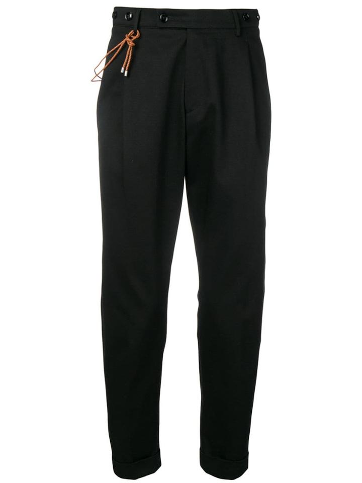 Berwich Classic Chinos With Leather Tie Detail - Black