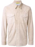 Canali Chest Pockets Leather Jacket, Size: 52, Nude/neutrals, Goat Fur/polyester/cotton