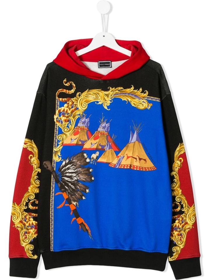 Young Versace Teen Tipi Baroque Printed Hoodie - Black