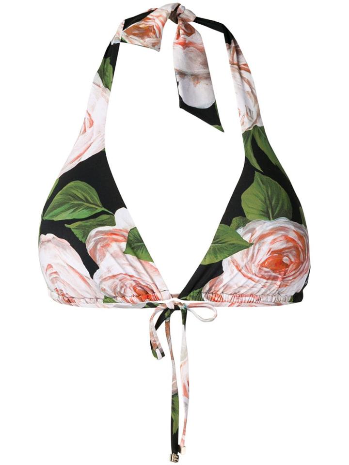 Dolce & Gabbana Rose Print Bikini Top - Black