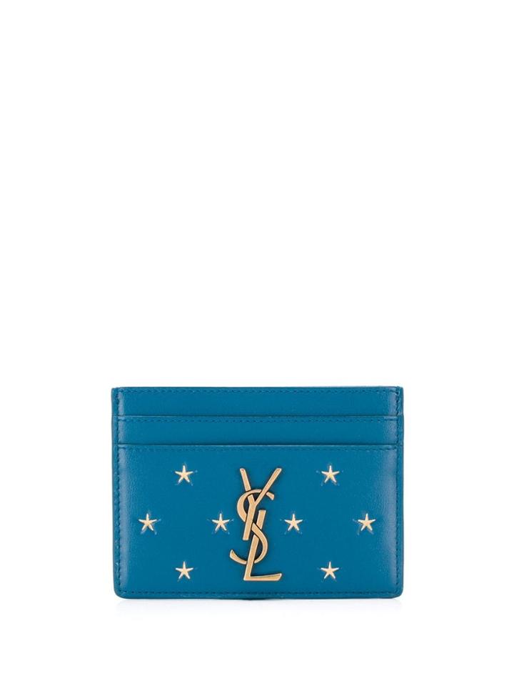 Saint Laurent Star Embossed Card Holder - Blue