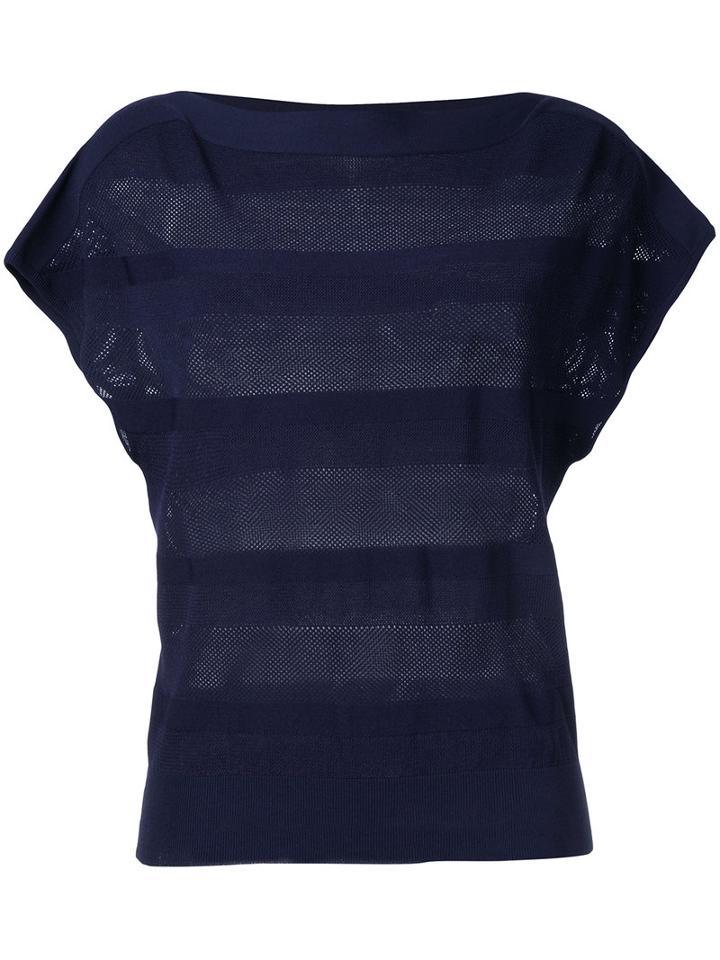 Striped Panel Wide Sleeve Top - Women - Rayon - 38, Blue, Rayon, Estnation