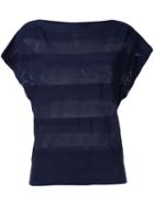 Striped Panel Wide Sleeve Top - Women - Rayon - 38, Blue, Rayon, Estnation