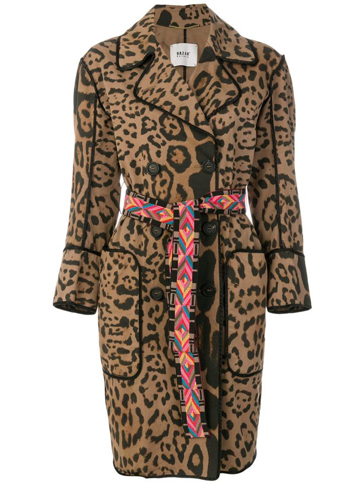 Bazar Deluxe Leopard Print Double Breasted Coat - Brown