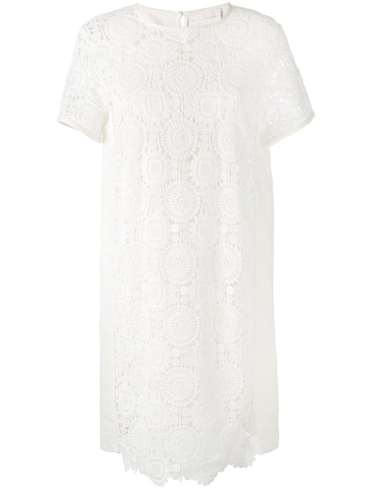 Chloé Guipure Lace Shift Dress, Women's, Size: 36, White, Cotton/silk/polyester/silk