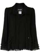 Chanel Pre-owned Rounded Piping Frayed Jacket - Black