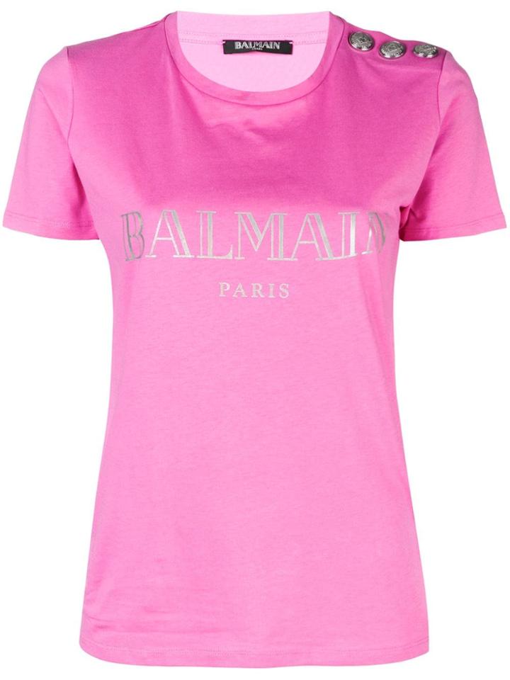 Balmain Logo Print T-shirt - Pink & Purple