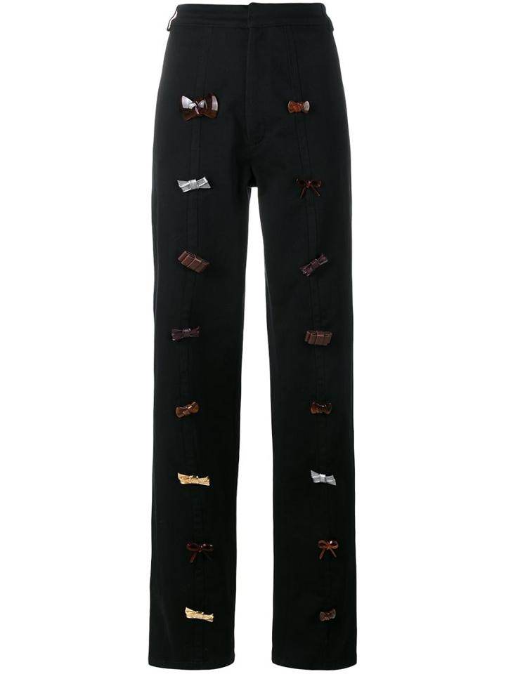 J.w.anderson Bow Embellished Trousers, Women's, Size: 8, Black, Cotton/polyurethane