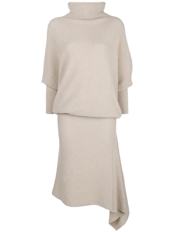 Agnona Turtleneck Midi Dress - Nude & Neutrals