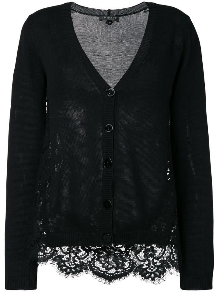 Twin-set Lace Back Cardigan - Black