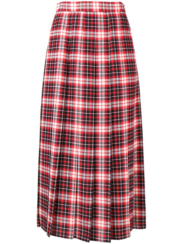 Msgm Plaid Pleated Skirt - Red