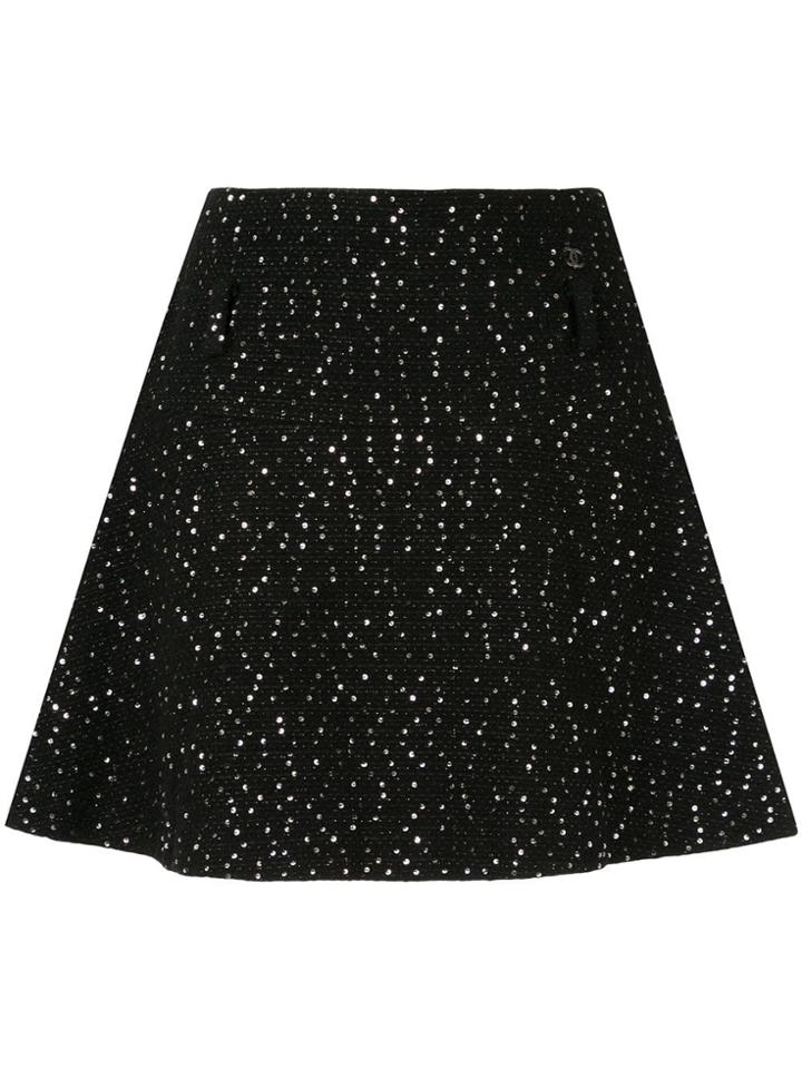 Chanel Pre-owned Knitted Sequinned A-line Skirt - Black