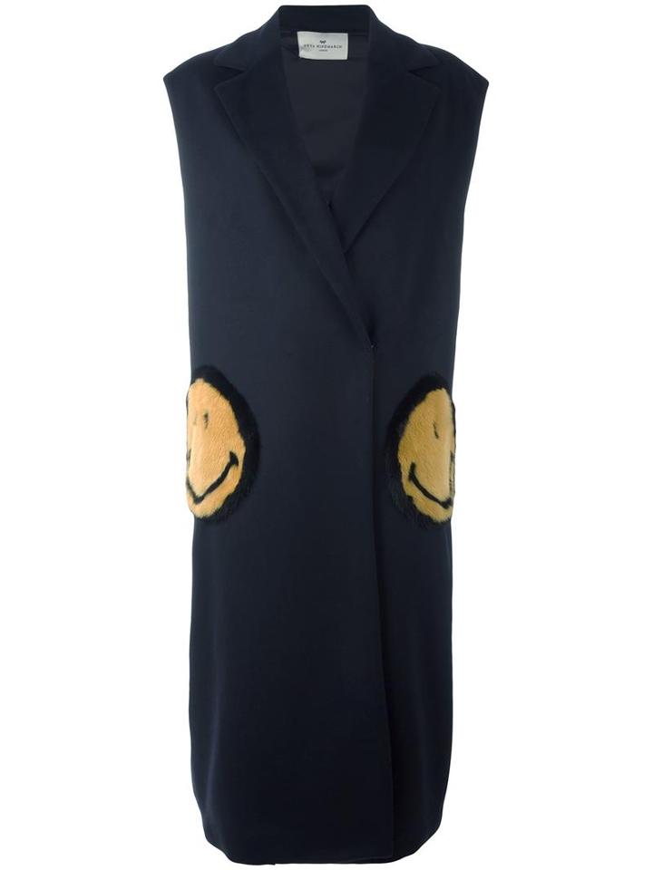 Anya Hindmarch 'smiley' Sleeveless Coat, Women's, Size: Small, Blue, Mink Fur/polyamide/cashmere/virgin Wool