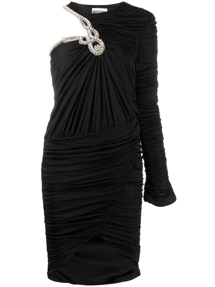Moschino One-shoulder Embellished Ruched Dress - Black