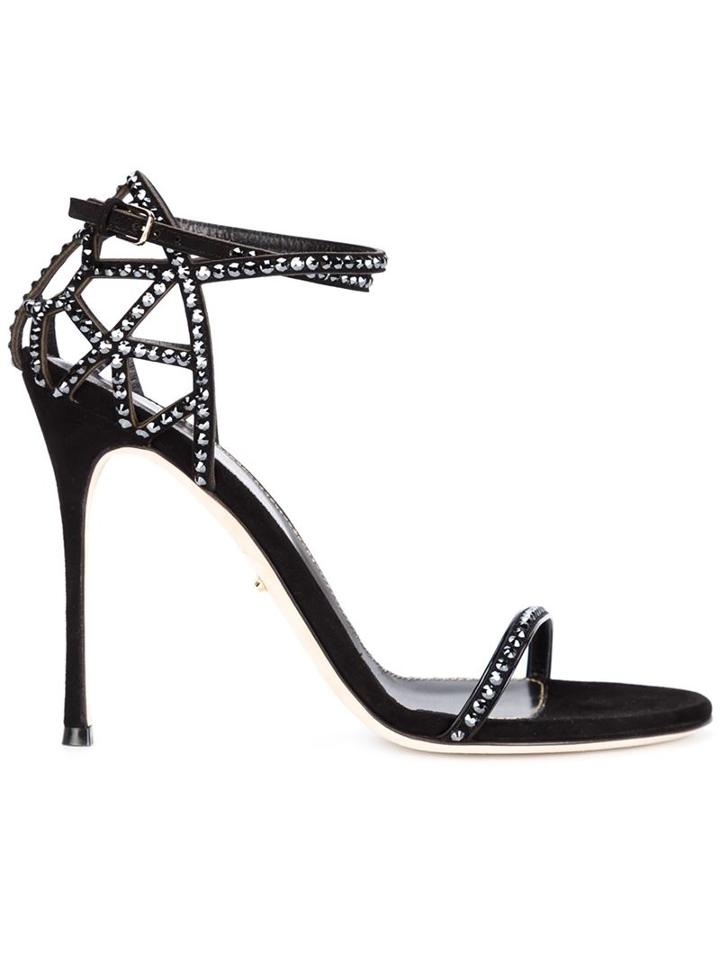 Sergio Rossi Embellished Sandals, Women's, Size: 38, Black, Suede/leather
