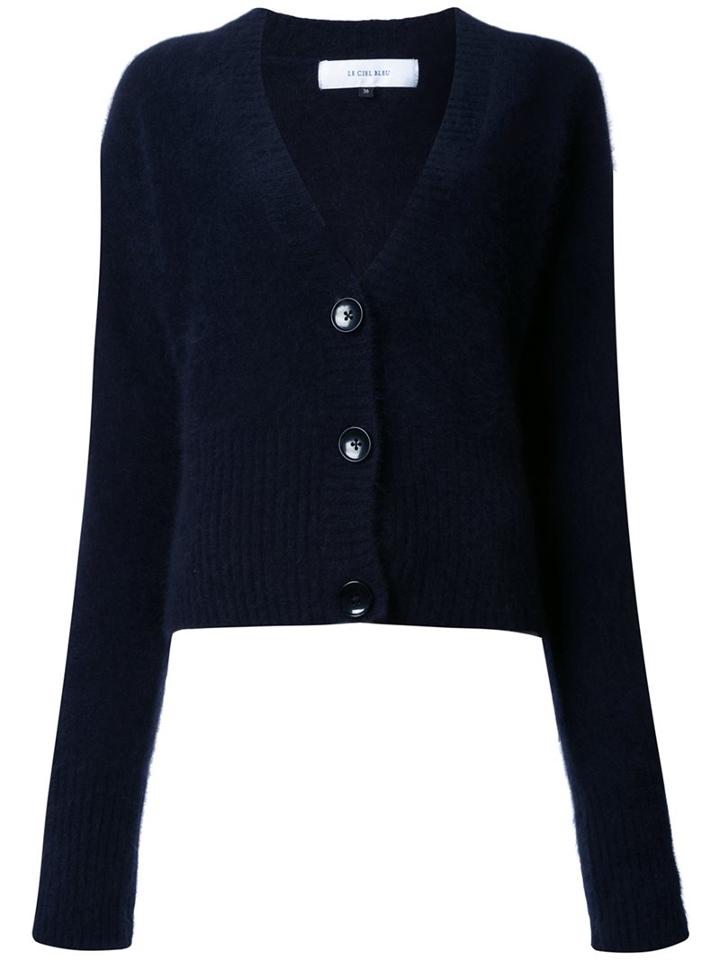 Le Ciel Bleu 'fur Touch' Knit Cardigan, Women's, Size: 36, Blue, Wool