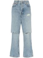 Re/done Slashed Knee Cropped Jeans - Blue