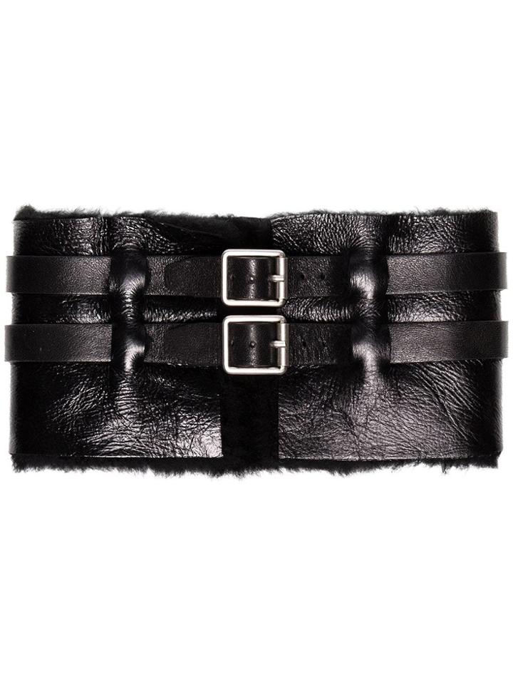 Raf Simons Black Shearling Buckle Scarf
