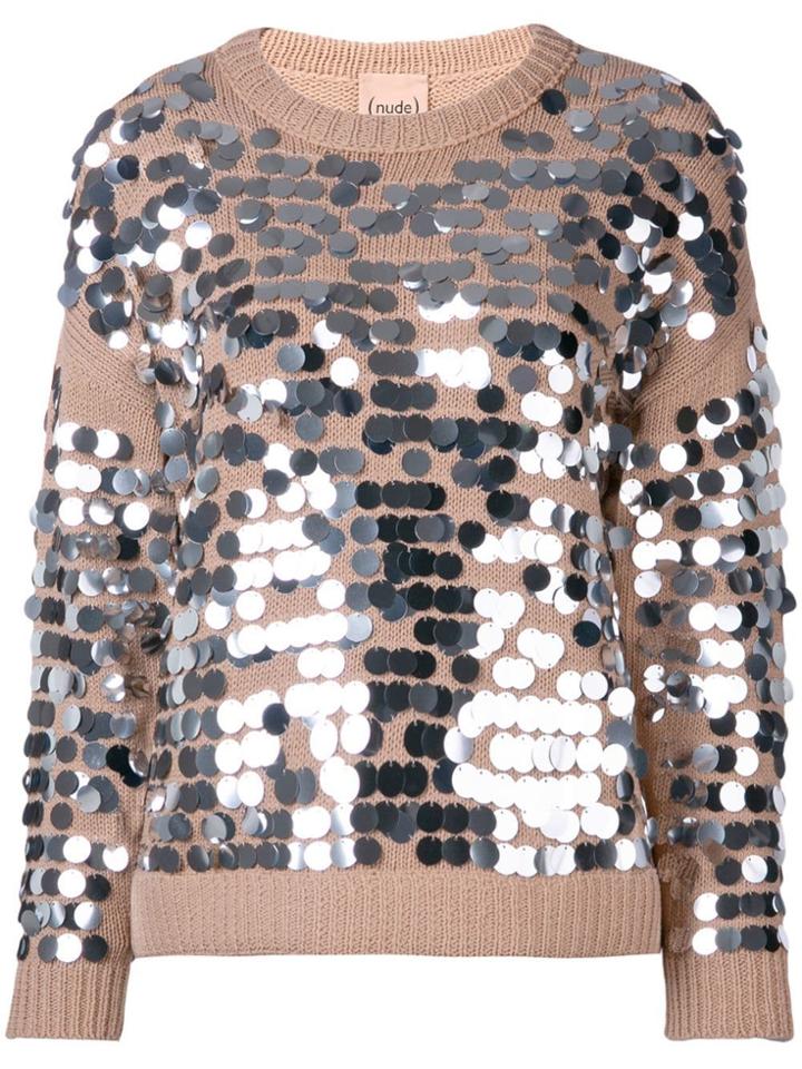 Nude Sequin Embroidered Sweater - Neutrals