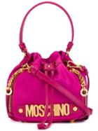 Moschino Letters Bucket Shoulder Bag, Women's, Pink/purple, Nylon 12/leather