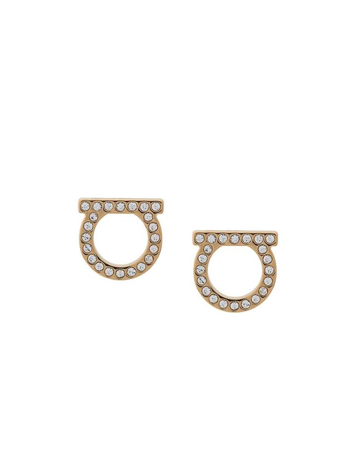 Salvatore Ferragamo Logo Crystal Embellished Earrings - Gold