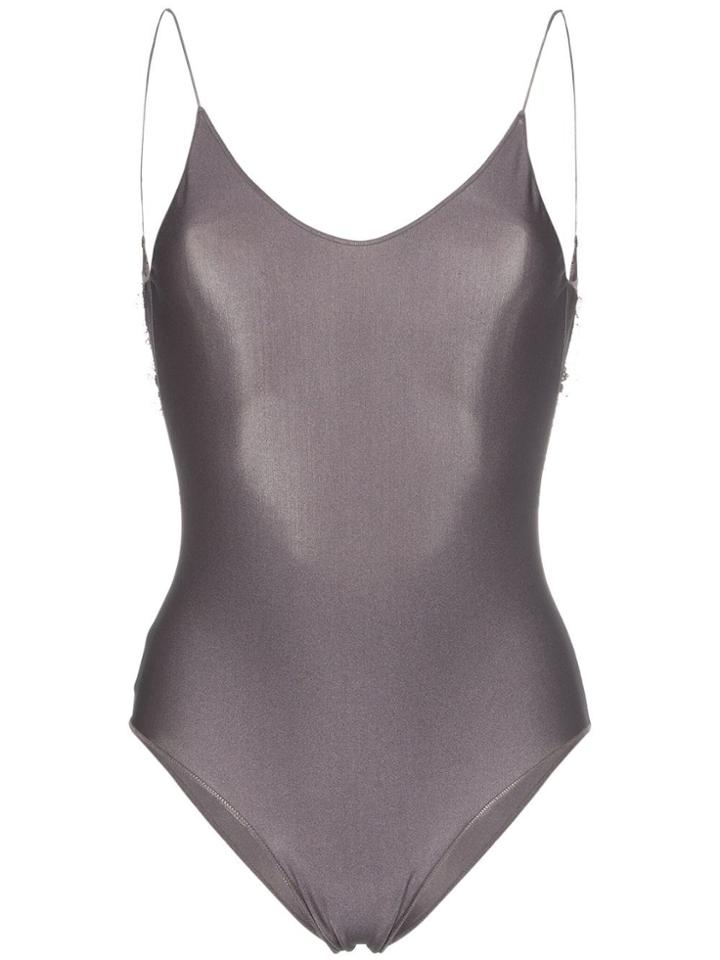 Oseree Travaille Lace Trim Scoop Back Swimsuit - Grey