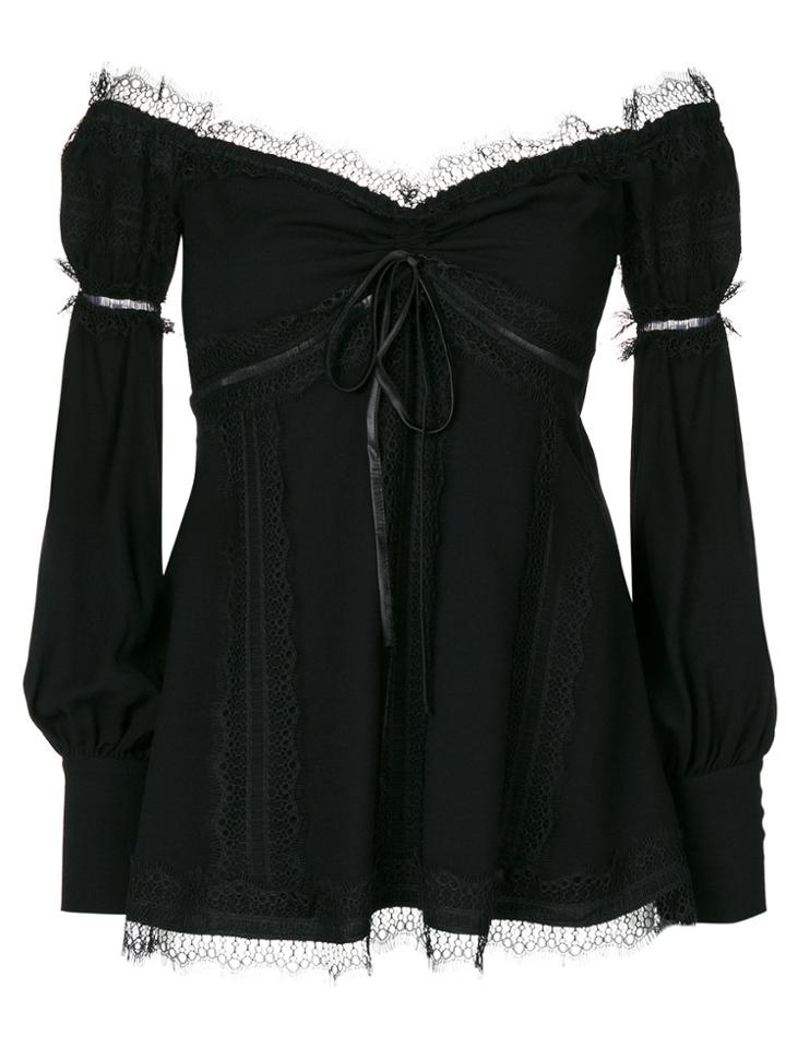 Wandering Lace Trim Blouse - Black