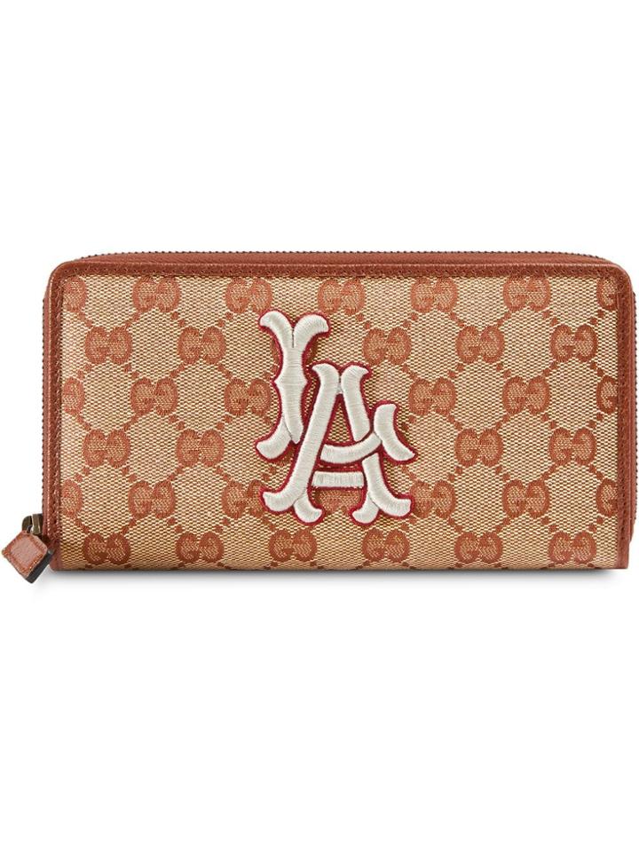 Gucci Original Gg Zip Around Wallet With La Angels Patch&trade; - Neutrals