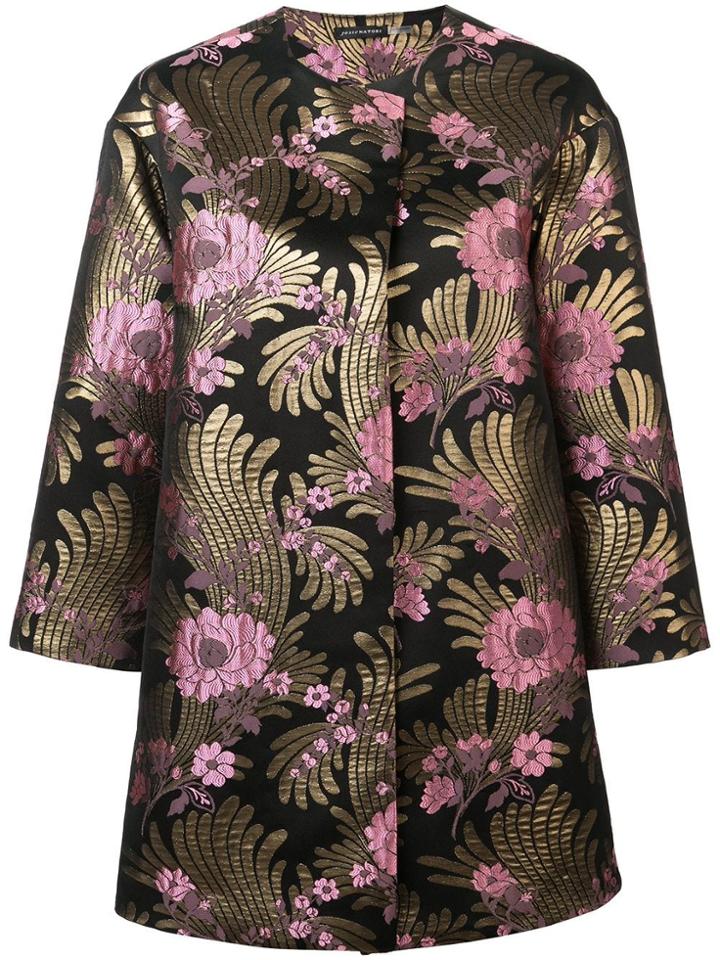 Josie Natori Deco Jacquard Long Jacket - Black