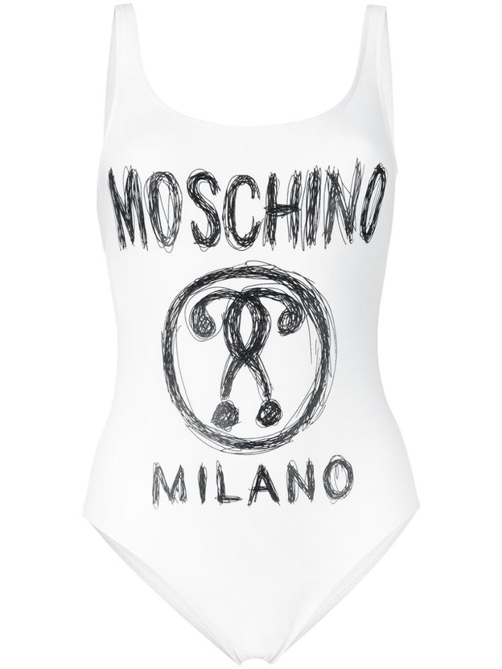 Moschino Logo Scoop Back Swimsuit - White